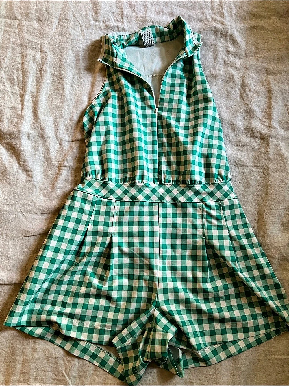 All In Motion Gingham Romper in Green & White